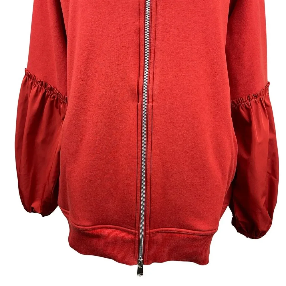 Athleta Women's On My Way‎ Triumph Hoodie Large Red Rust Zip‑Up Balloon Sleeve - Picture 4 of 13